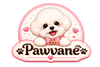 Cartoon dog with a pink bow tie and 'Pawvane' branding on a white background